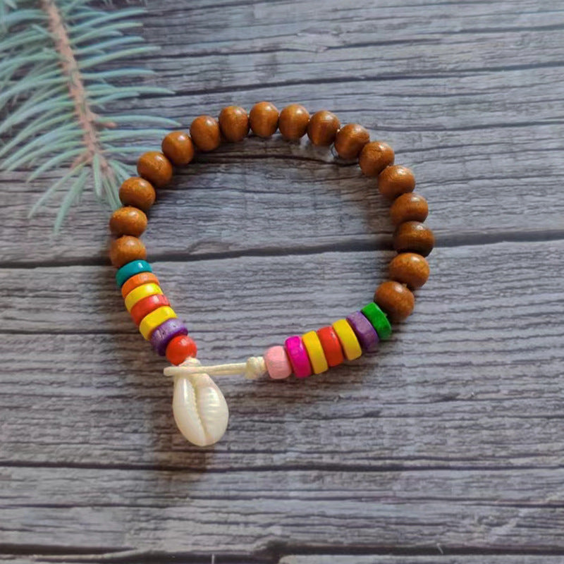 Wholesale Devil's Eye Colored Wood Beads Natural Shell Bracelet Rope