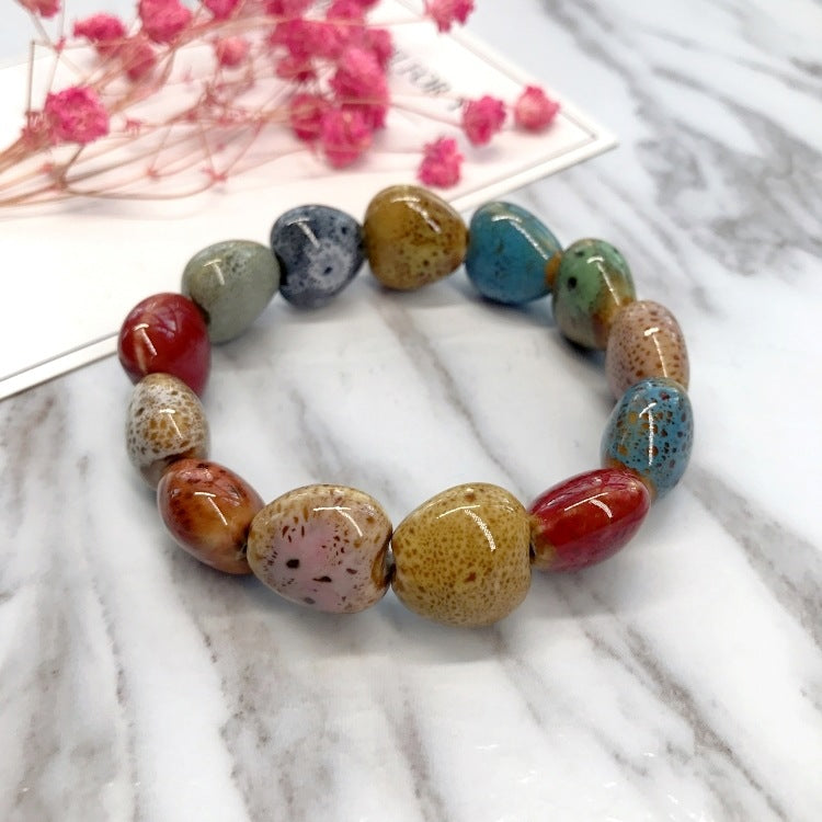 Wholesale Ethnic Style Flower Glaze Ceramic Retro Bracelet