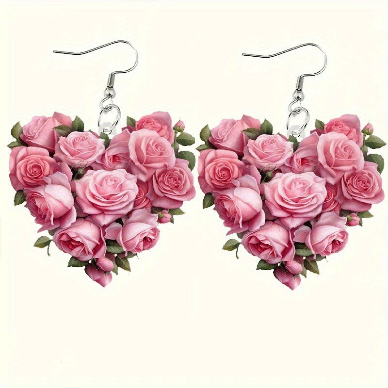 Wholesale Rose heart-shaped Valentine' s Day acrylic earrings