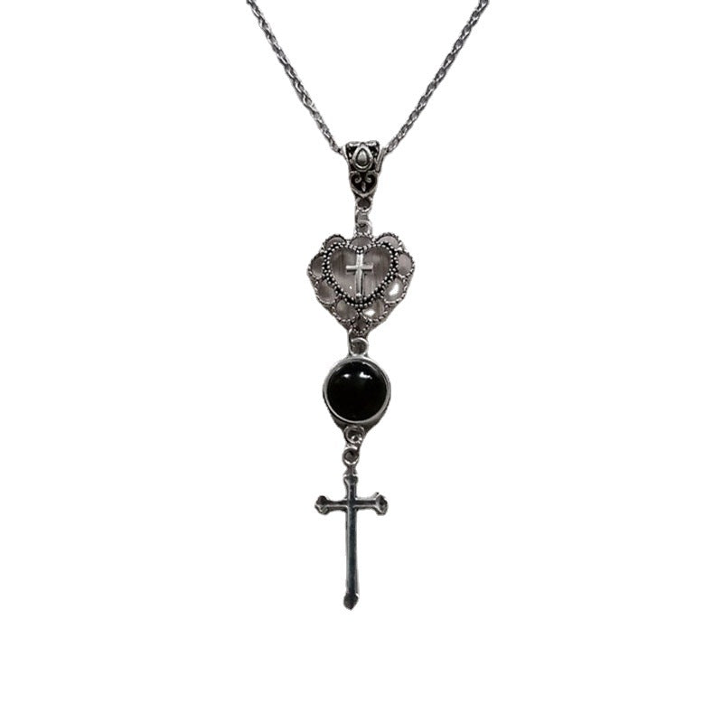 Wholesale  new cross necklace pendant, agate, black, stone, heart-shaped
