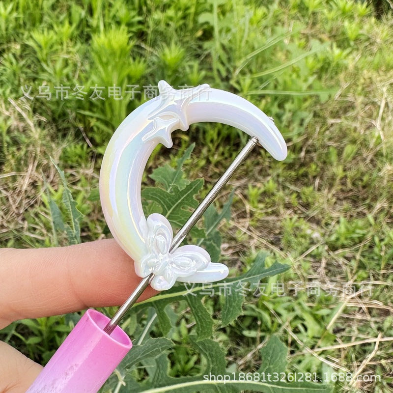 Wholesale 20pcs Moon Double sided Pendant with Vertical Hole Acrylic Beads