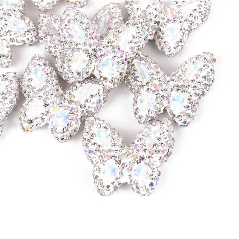 Wholesale diy rhinestone zircon clay butterfly vertical beads