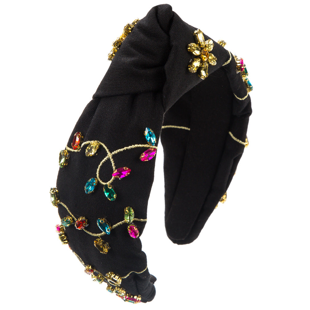 Wholesale Baroque Hand-stitched Glass Diamond Flower Headband