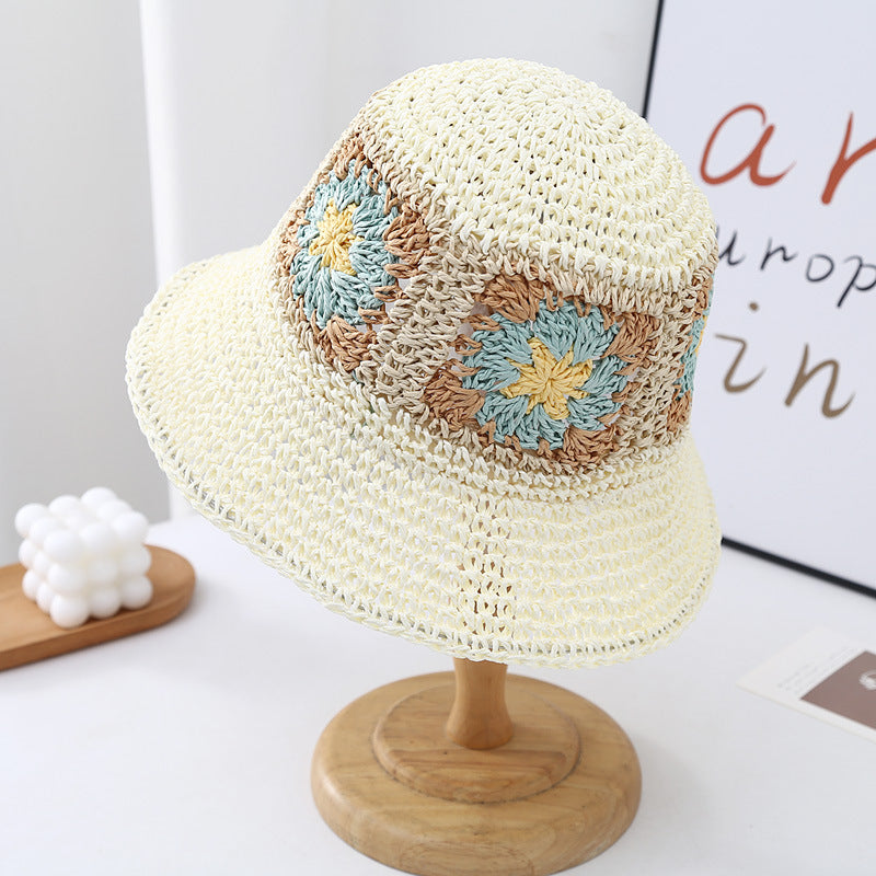 Wholesale Rainbow Color Braided Flowers Straw Hat