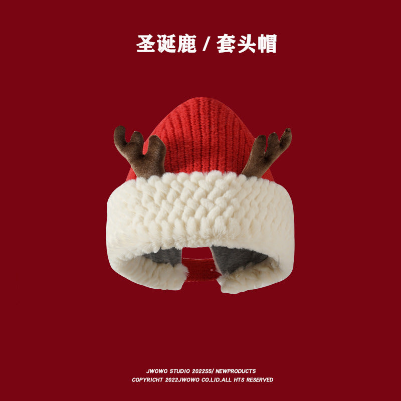 Wholesale Christmas Deer Antler Plush Knitted Hat