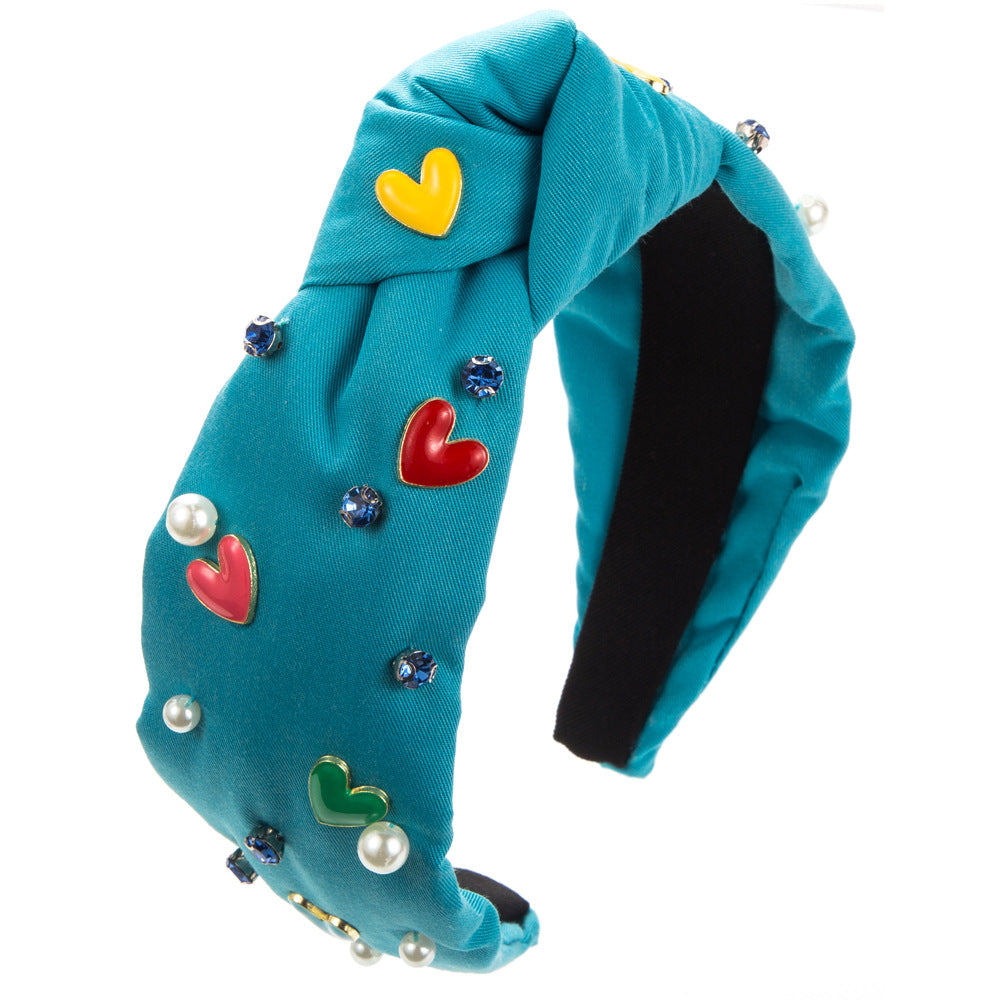 Wholesale Diamond Inlaid Love Printed Fabric Valentine's Day Hair Bands