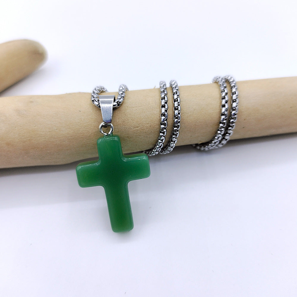 Wholesale Natural Stone Cross Pendant Necklace