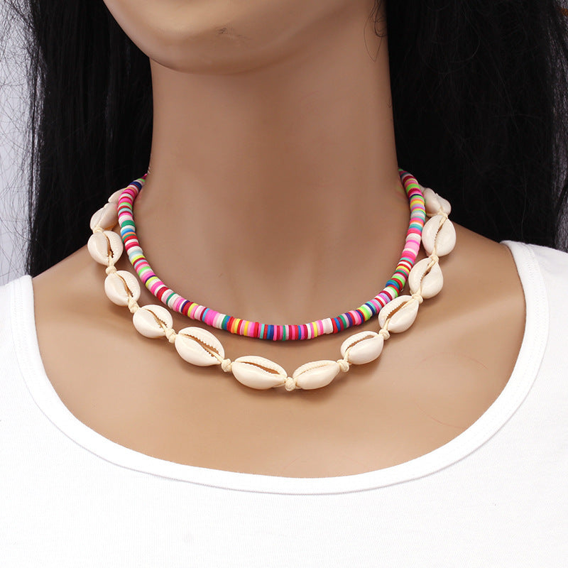 Wholesale Beach Ocean Double Layered Shell Necklace