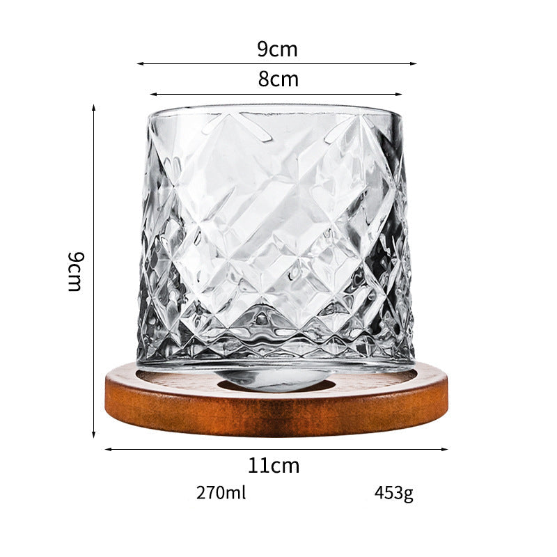Wholesale Haisman thickened color glass creative rotating whiskey glass hand painted rotating cup with wooden tray decompression Cup
