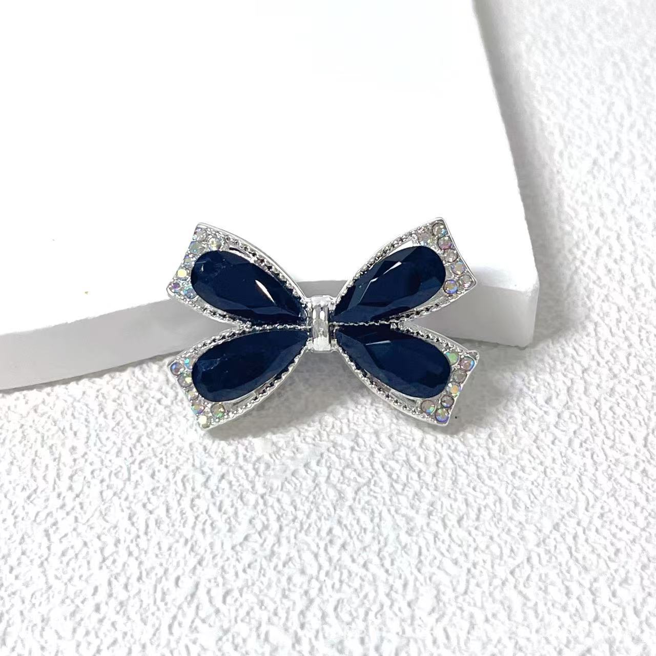 Wholesale Alloy Multicolor Crystal Bowknot Straight Hole Loose Beads