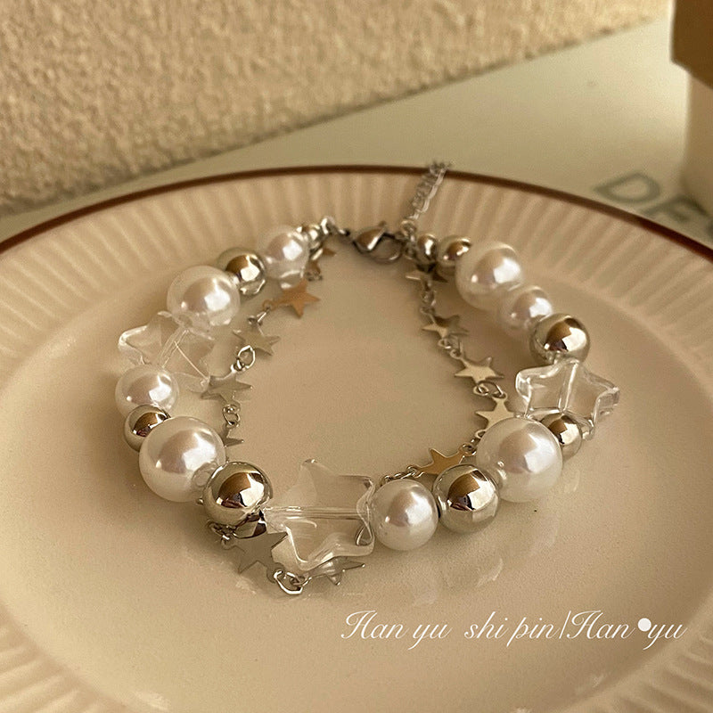 Wholesale Stars Double Layer Pearl Beaded Bracelet