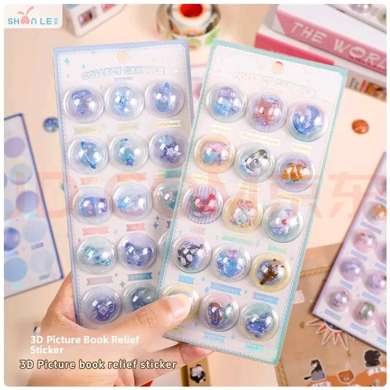 Wholesale Capsule Creative Illustrations Embossed Crystal 3D Stickers