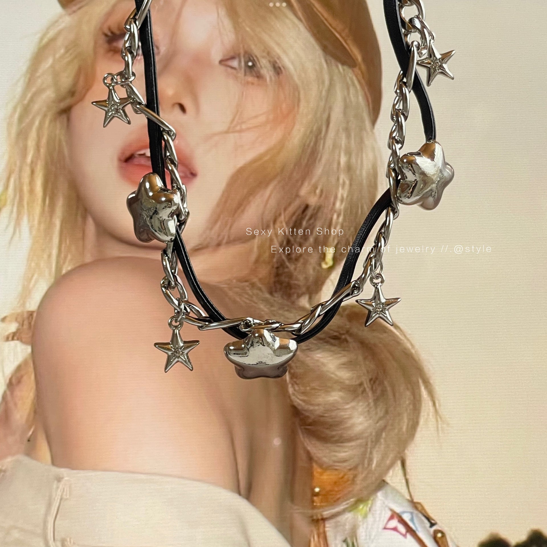 Wholesale Sweet and Cool Black Star Wrapped Necklace