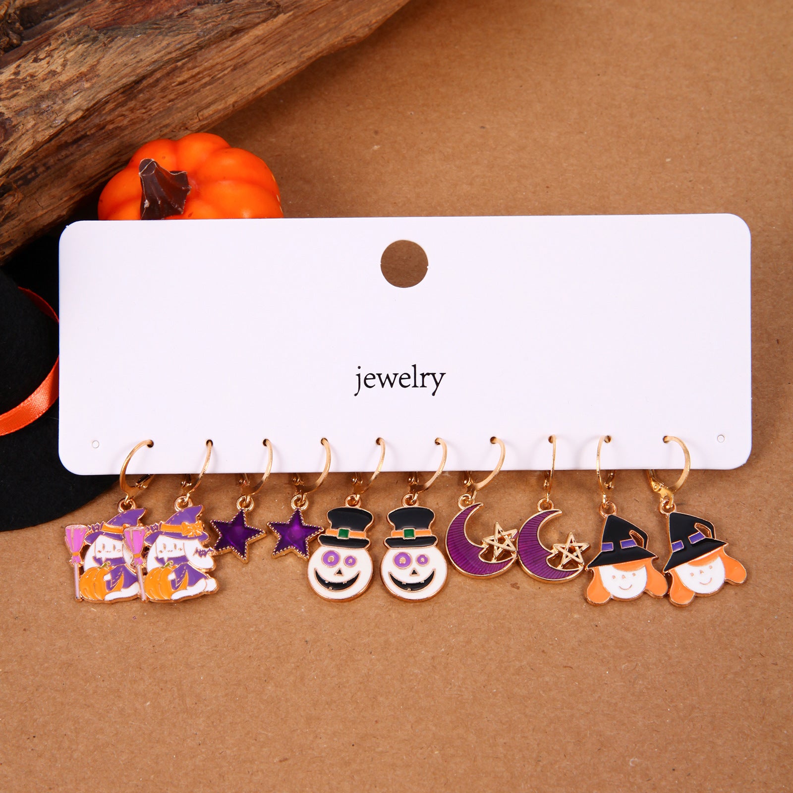 Wholesale Zinc Alloy Electroplated  Earring Set 5 Pcs Pumpkin Skull Ghost Design Women Party Jewelry Accessory