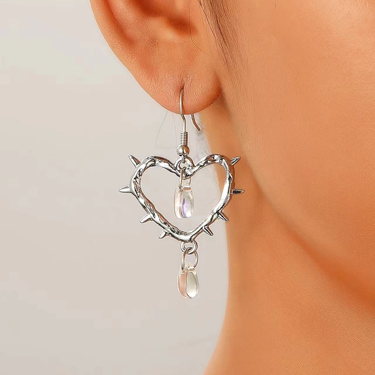 Wholesale Gothic thorn heart-shaped cross water drop punk earrings