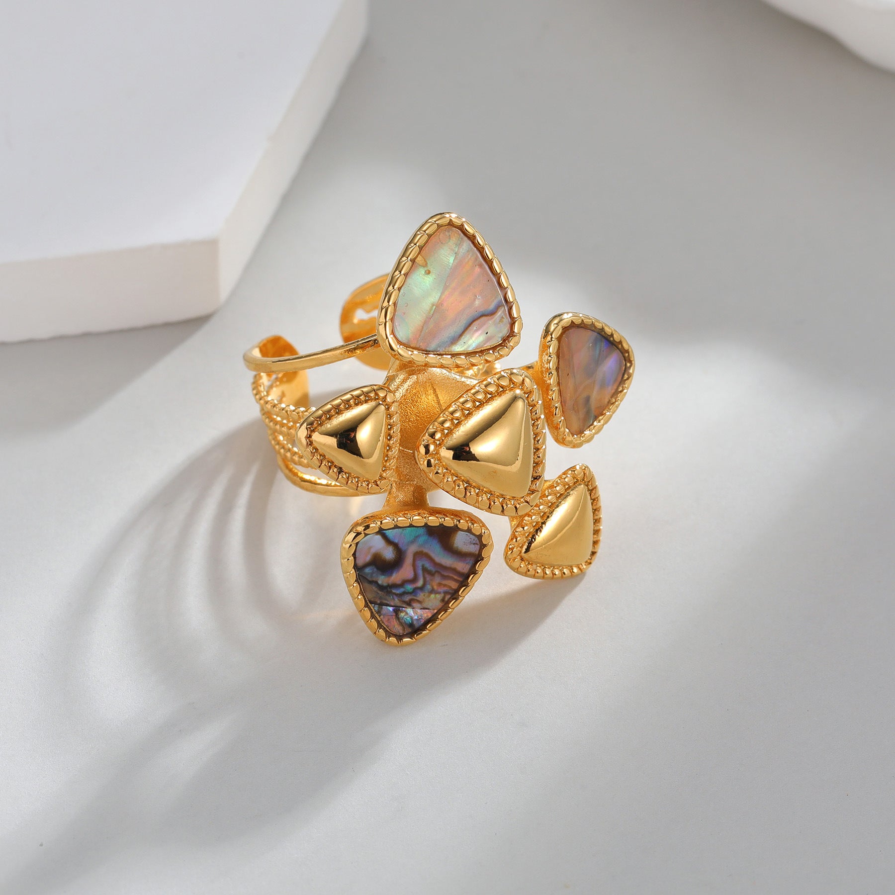 Wholesale Geometric Triangle Abalone Shell Ring For Women Stainless Steel Minimalist Chic Jewelry Accessory