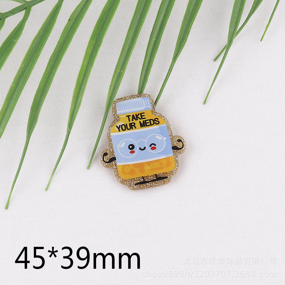 Wholesale 10pcs/pack New Cartoon Apple Drink Bottle Acrylic DIY Patch