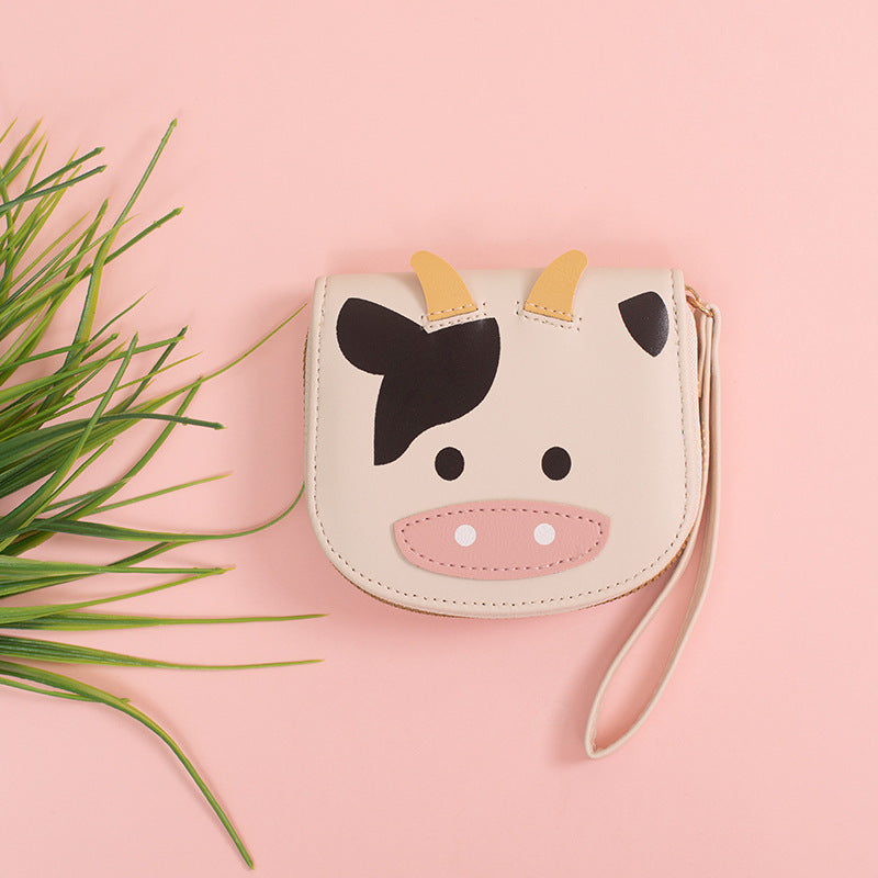 Wholesale Cartoon Cute Cow Girl T Student Zipper Coin Purse Pu Wallet