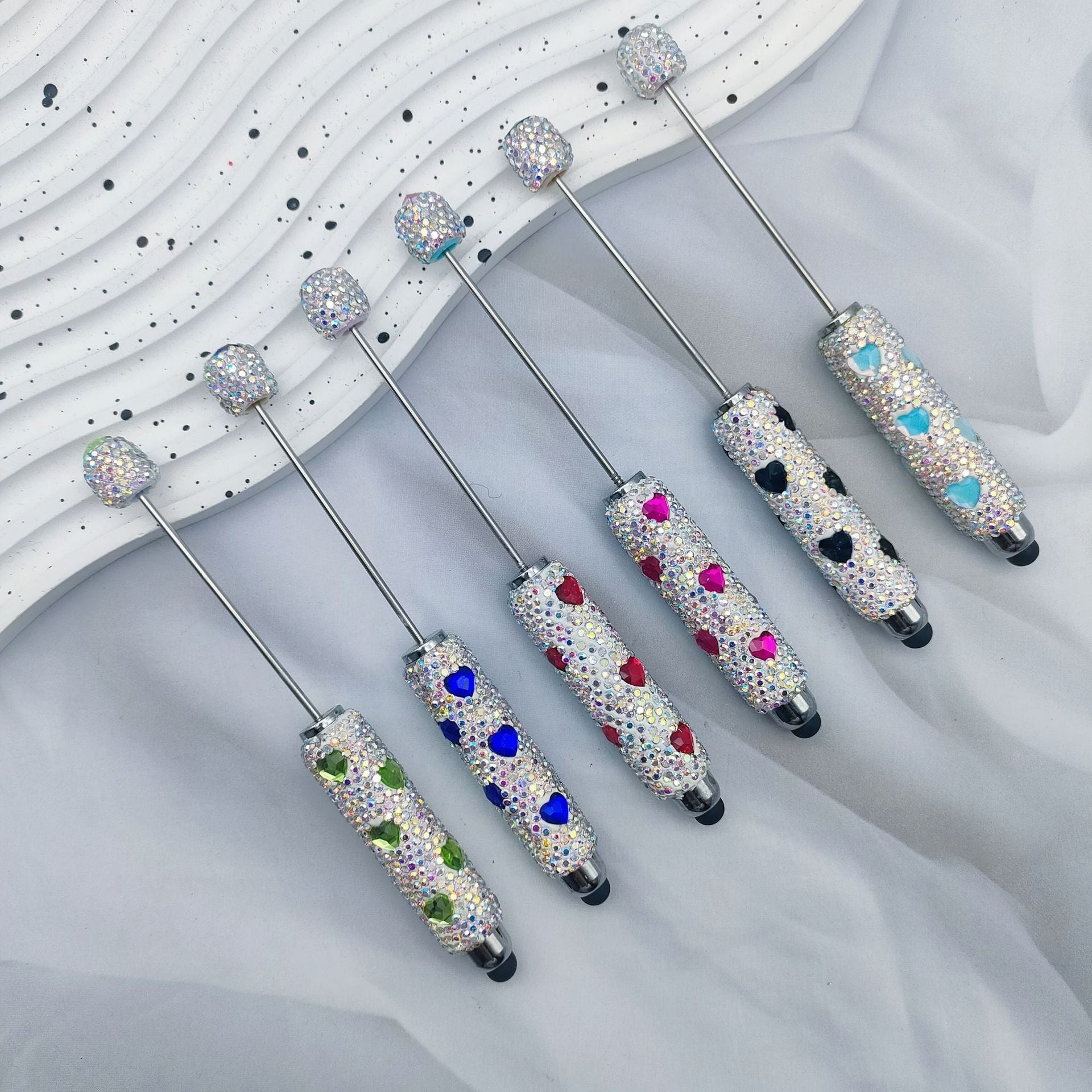 Wholesale 2pcs DIY Touchscreen Rhinestone Heart Beadable Pens