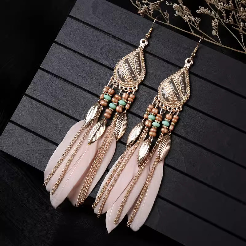 Wholesale Ethnic style super fairy high-end feather earrings