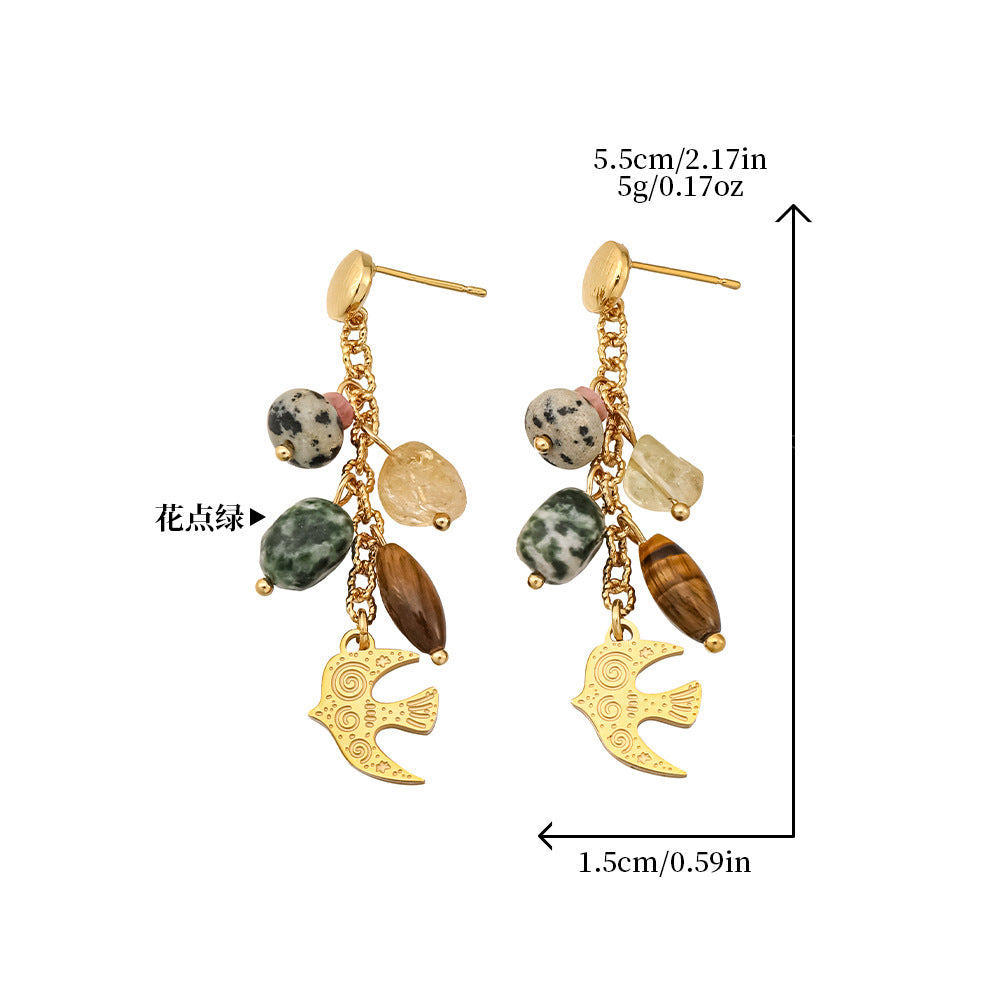 Wholesale Amber flowing light ethnic style natural stone long earrings