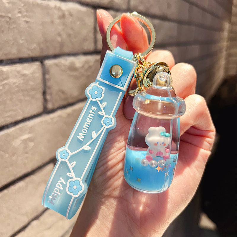 Wholesale Bottle Rabbit Doll Into Oil Quicksand Drift Bottle Acrylic Keychain