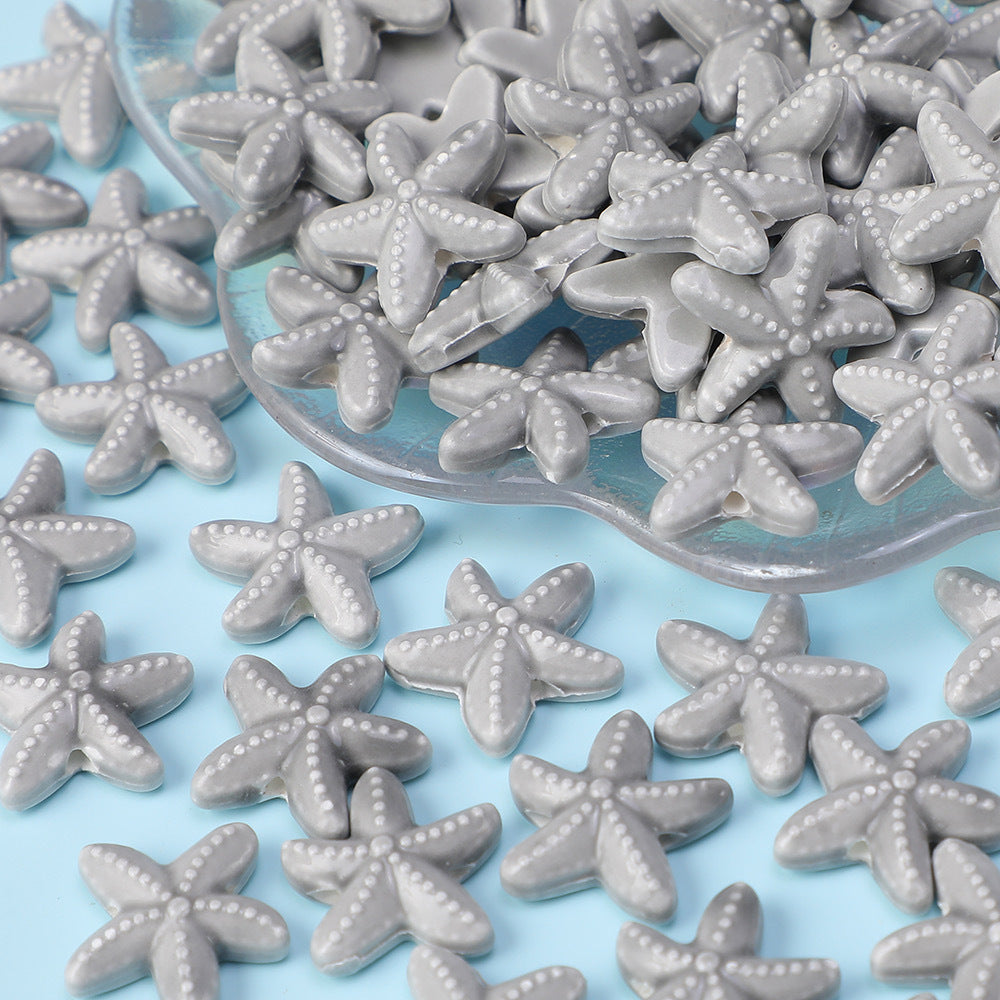 Wholesale 10pcs Starfish Perforated Handmade Ceramic Beads