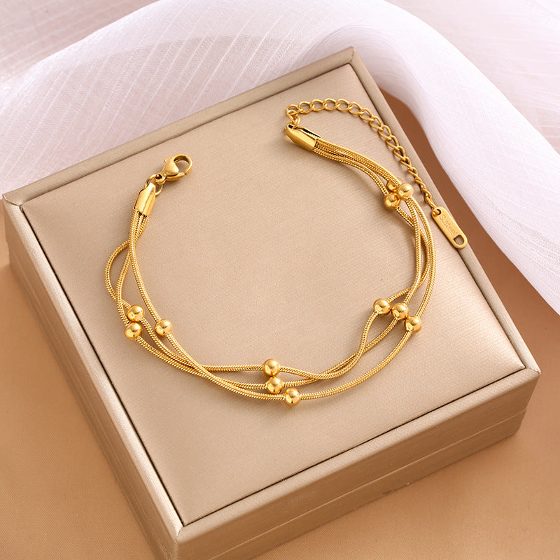 Wholesale 18K Gold Double Layer Small Round Bead Transfer Bead Bracelet