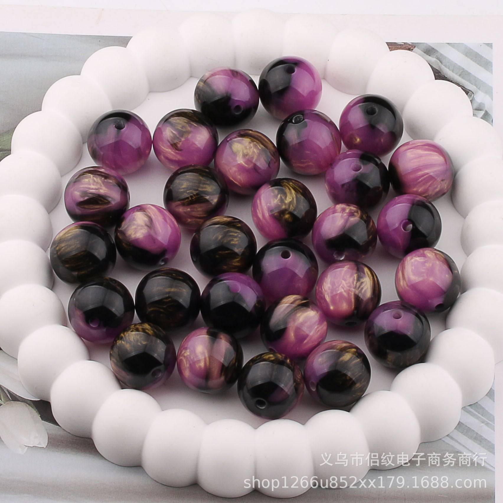 Wholesale 20PCS Pearlescent Moiré Color Gradient Straight Hole Resin Balls