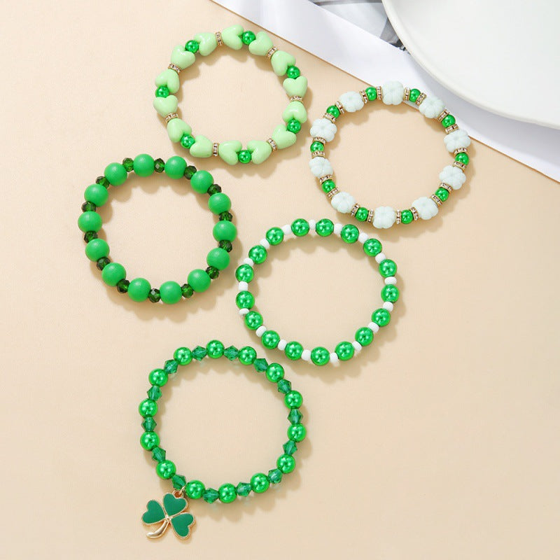 Wholesale St. Patrick's Day Shamrock Resin Beaded Bracelet