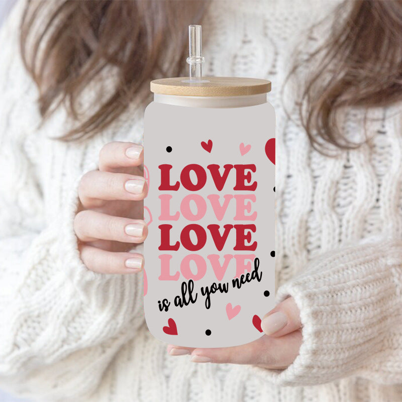 Wholesale Cartoon Cute Pink Valentine' s Day Heart 16oz Cup UV DTF Wraps