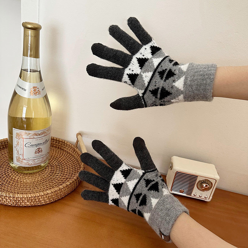 Wholesale Christmas Red Wool Knitted Warm Touch Screen Split Finger Gloves