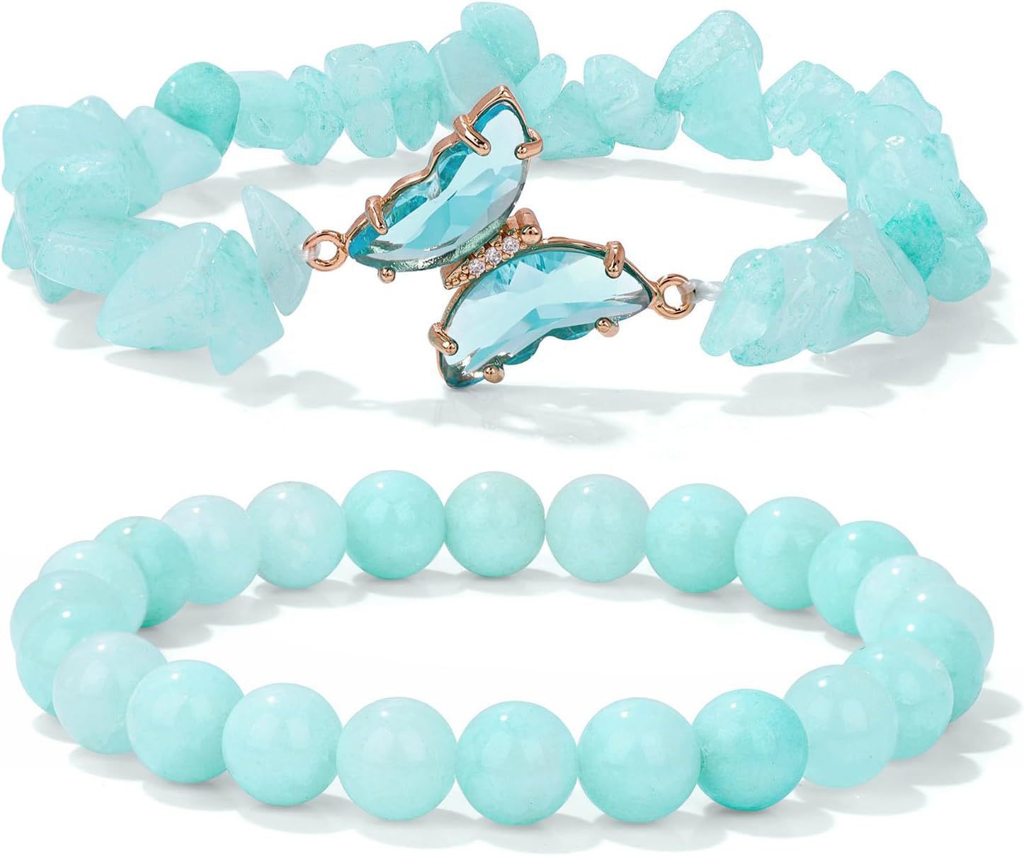 Wholesale  Natural Stone Amethyst Butterfly Pendant Layered Bracelet Set