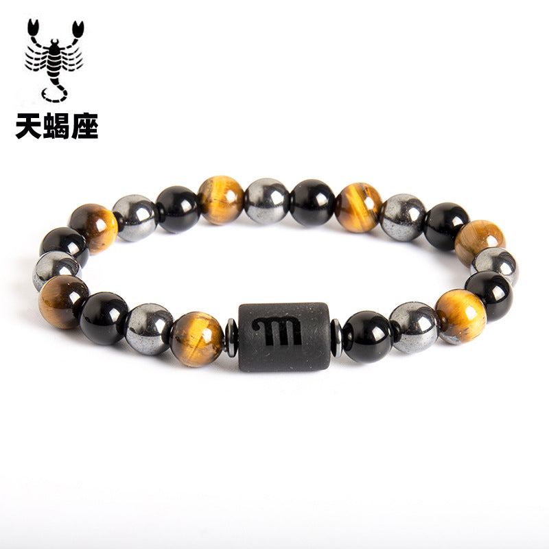Wholesale Twelve Constellation Natural Tiger Eye Stone Handmade Bead Bracelet