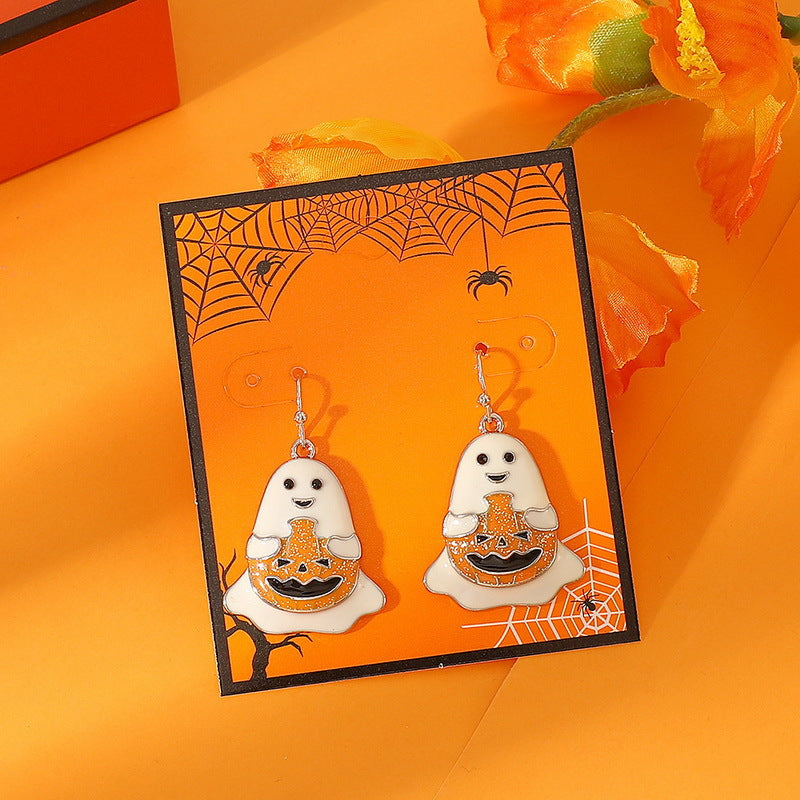Wholesale Halloween Pumpkin Ghost Head Alloy Earrings