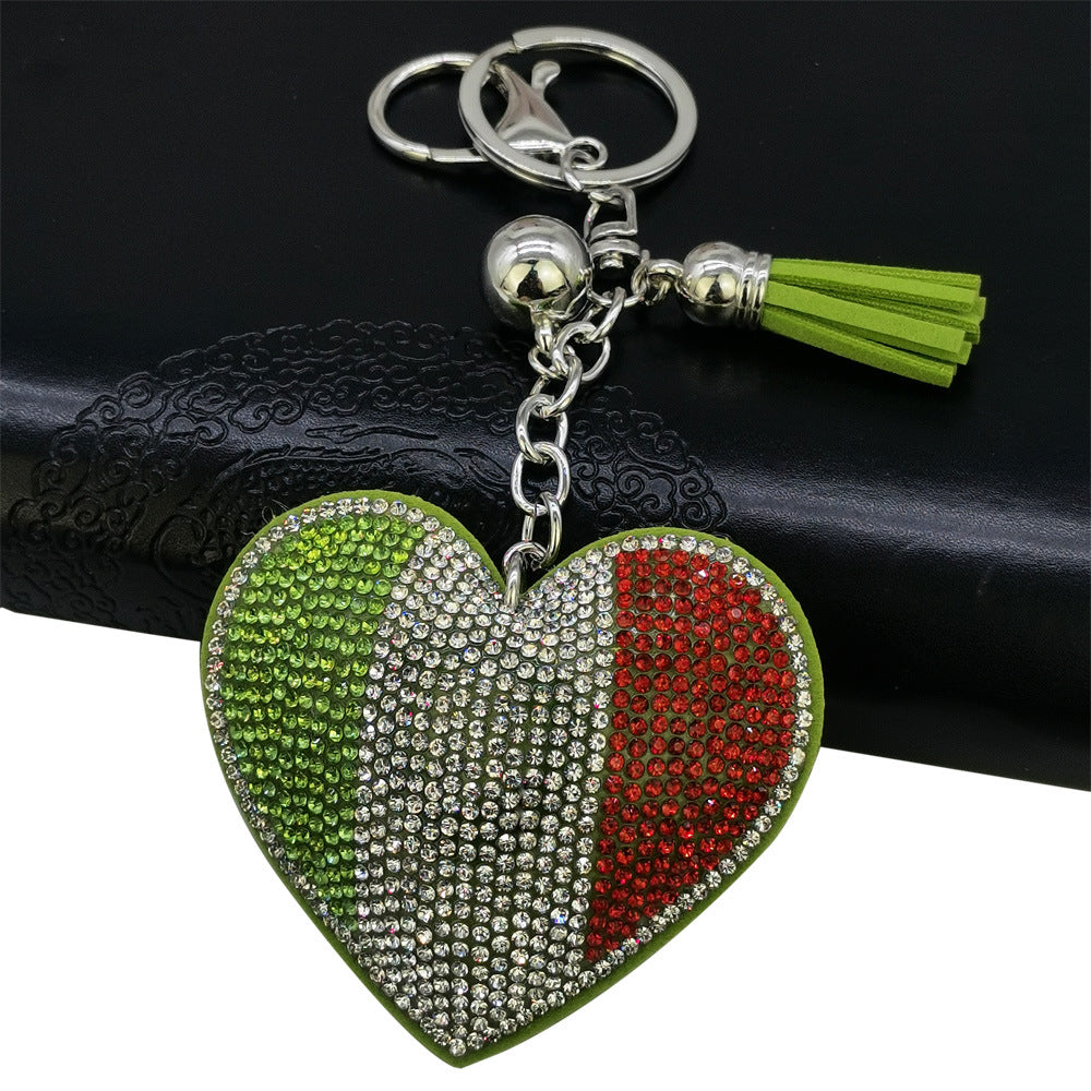 Wholesale 4pcs Velvet Diamond-Encrusted National Flag Peach Heart  Keychain