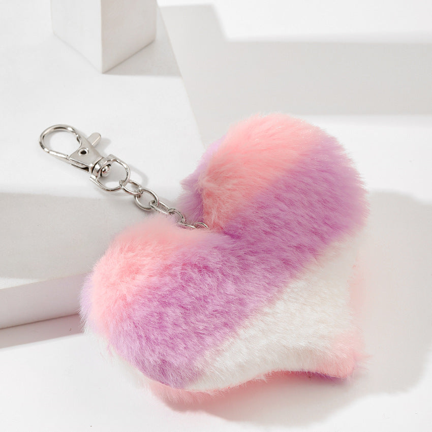 Wholesale Rainbow Heart Plush Keychain