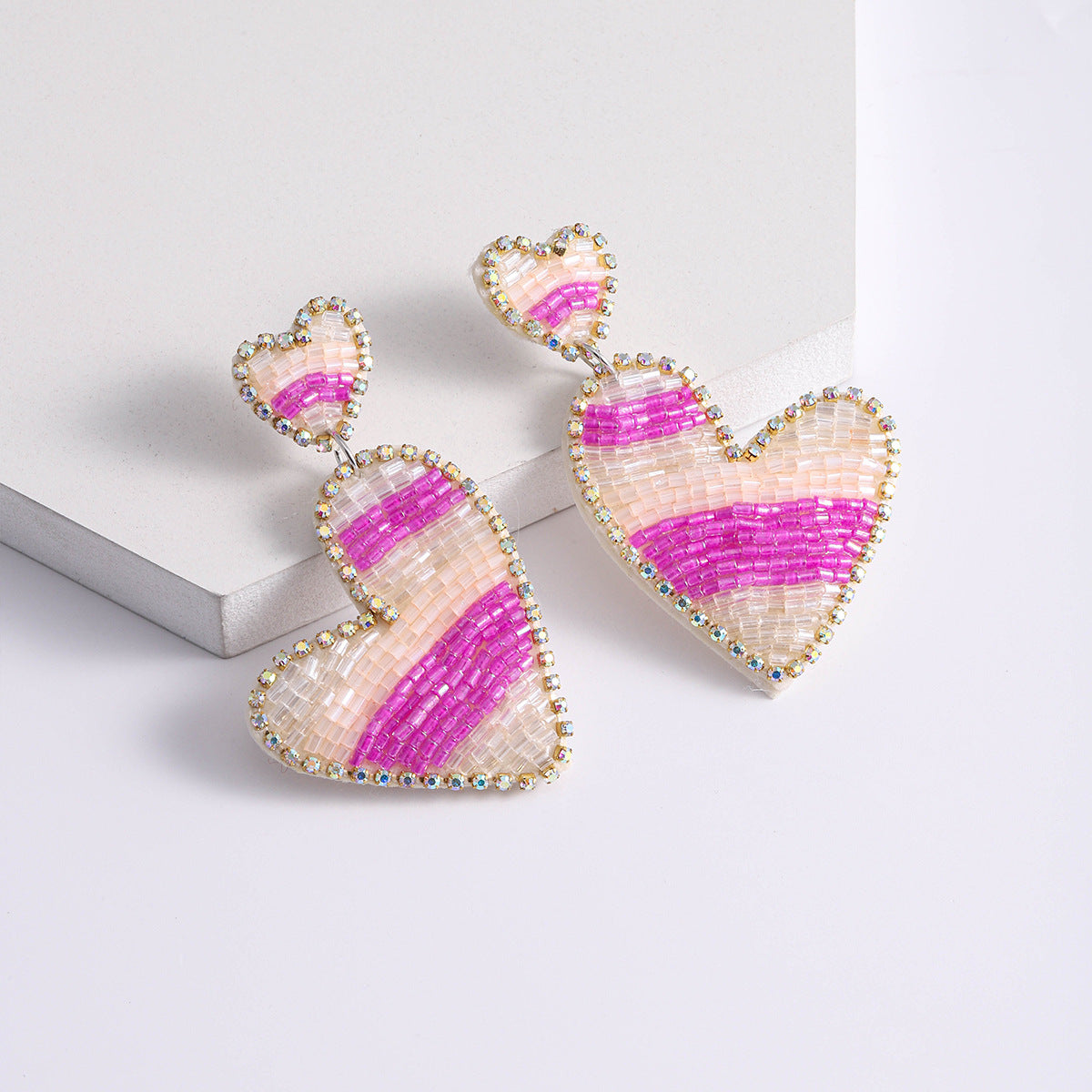 Wholesale Exaggerated Striped Peach Heart Design Earrings