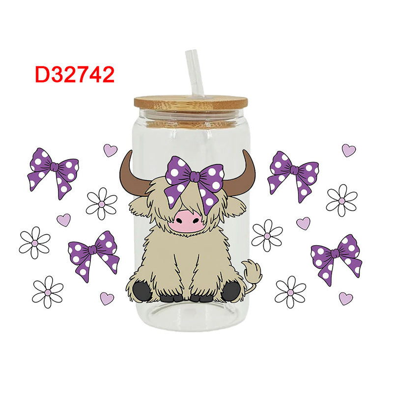 Wholesale Love Bow Cow 16oz Cup UV DTF Wraps