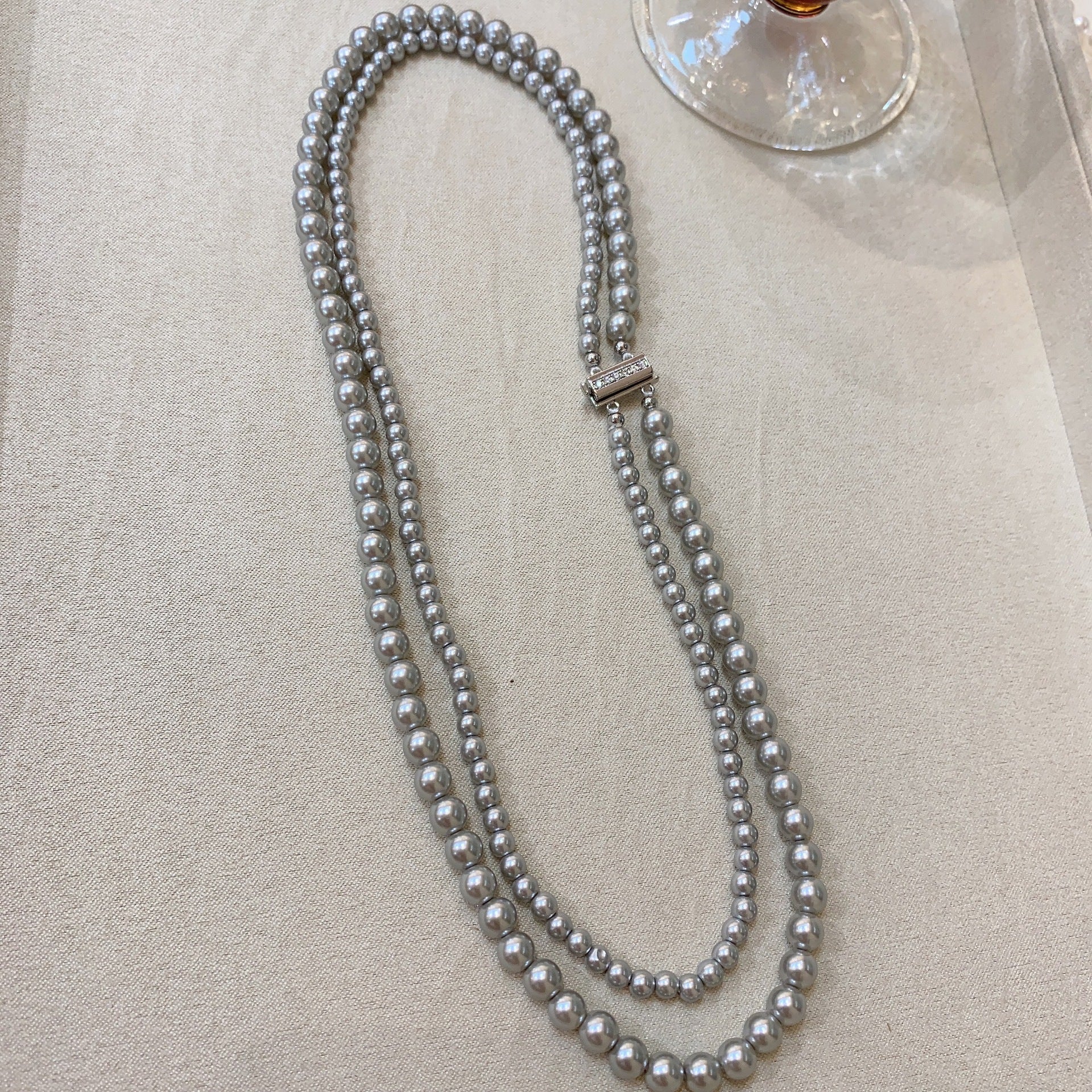 Wholesale Silver Grey Round Pearl Sweater Necklace