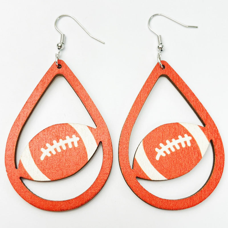 Wholesale 2 Pair/Pack Sports Wooden Football Teardrop Shape Simple Cheerleading Retro Casual Earrings