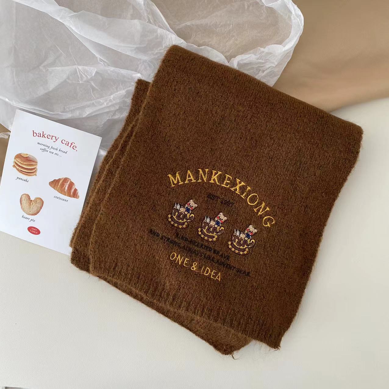 Wholesale Wool Embroidered Knitted Warm Thickened Bear Wool Scarf