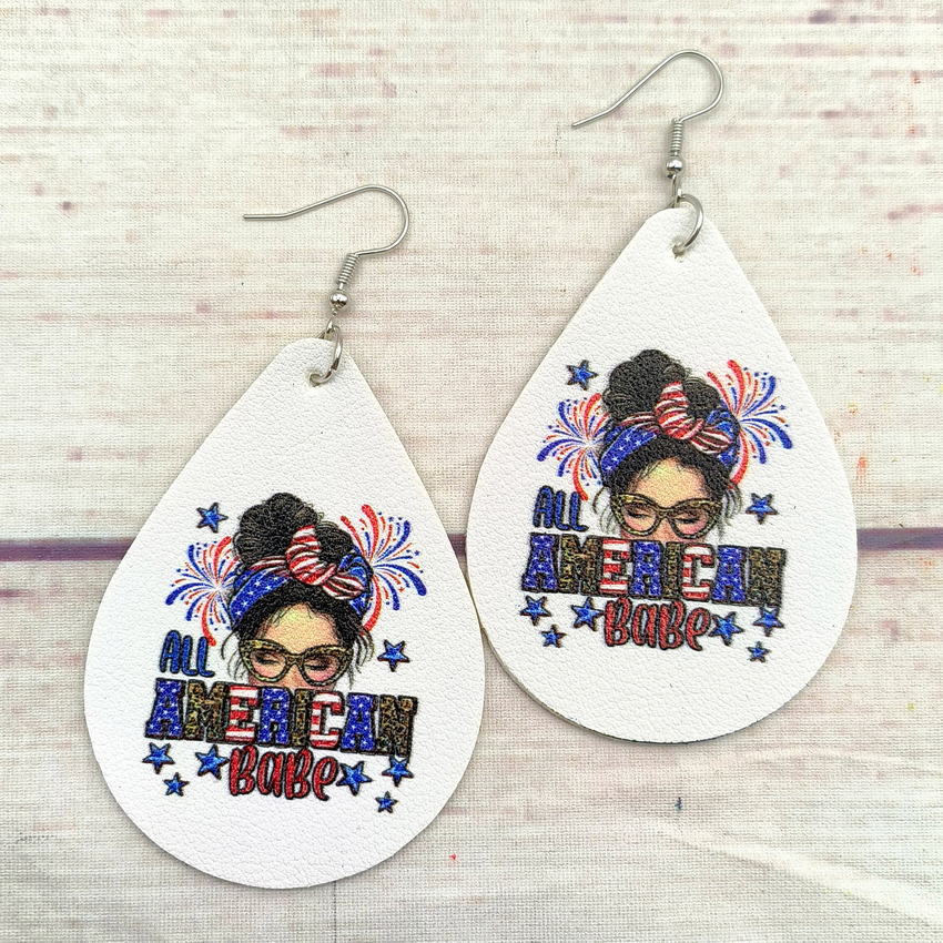 Wholesale Leather Sunflower Pentagon Skull Girl Head Pattern Water Drop Earrings