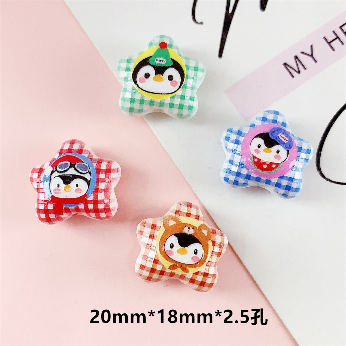 Wholesale 10pcs double-sided printed panda head heart-shaped pentagram acrylic beads