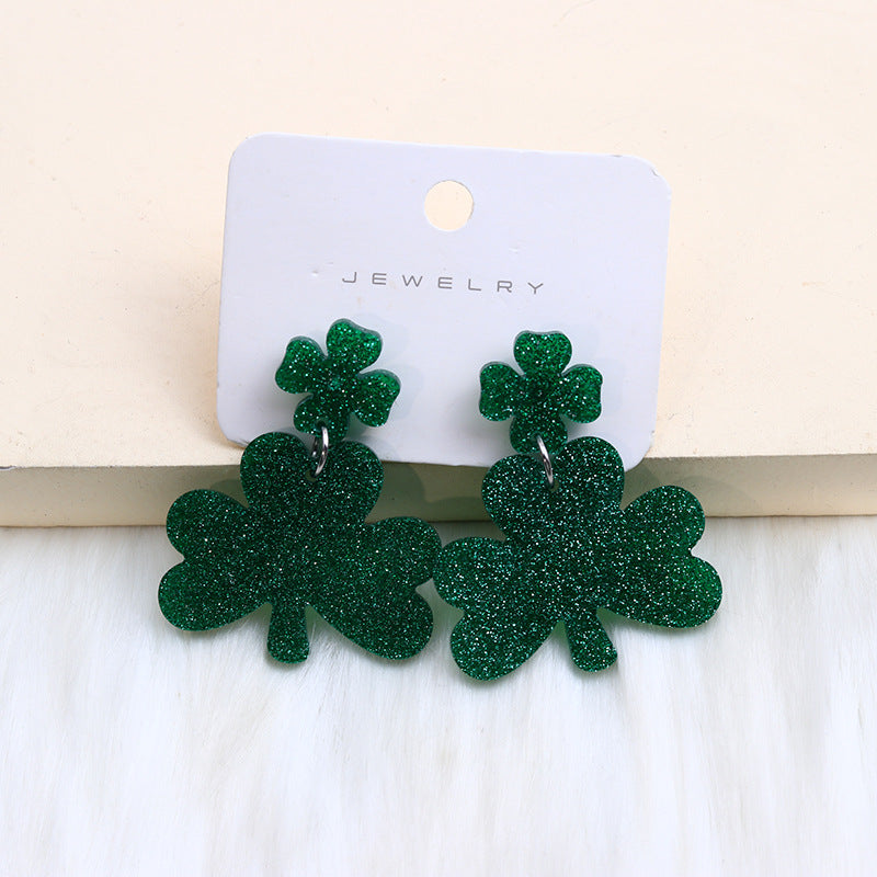 Wholesale St. Patrick's Day Beer Festival Acrylic Clover Earrings