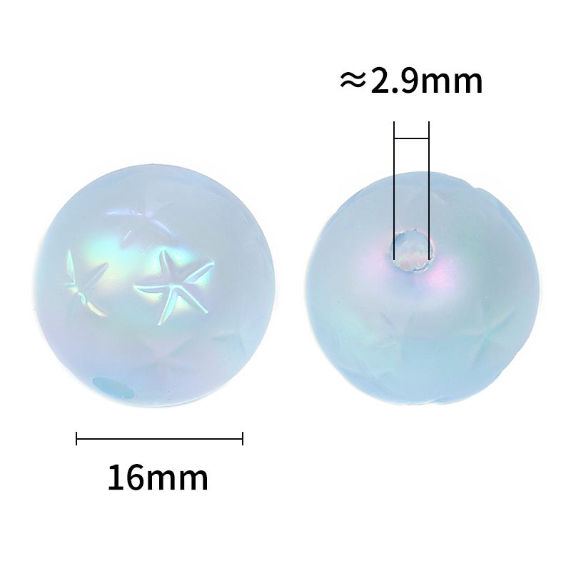Wholesale 100pcs Matte Five-pointed Star Embossed Round Beads Colorful Frosted Acrylic Mobile Phone Chain Diy Beads