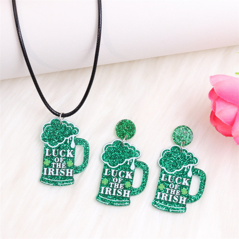 Wholesale St.  Patrick' s shamrock hat-shaped letter Acrylic Earrings