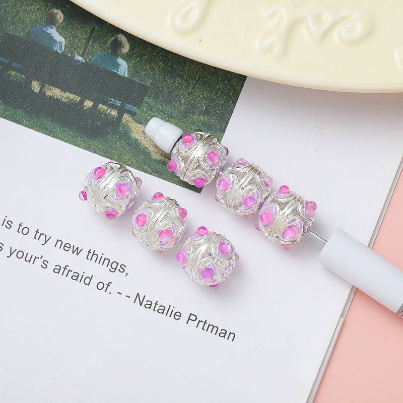 Wholesale 10pcs Alloy Hollow Love Cat's Eye Straight Hole Beads