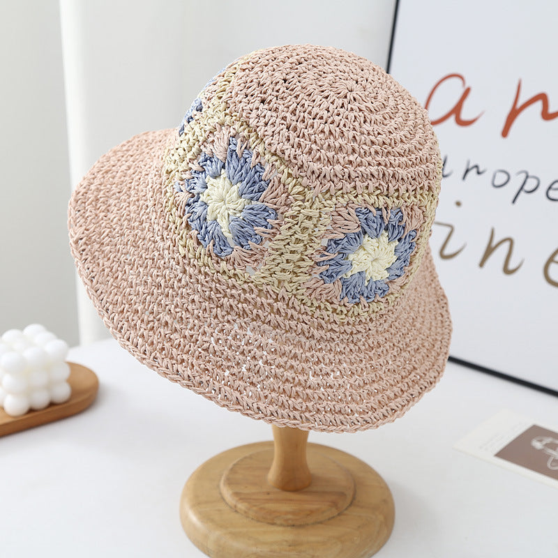 Wholesale Rainbow Color Braided Flowers Straw Hat