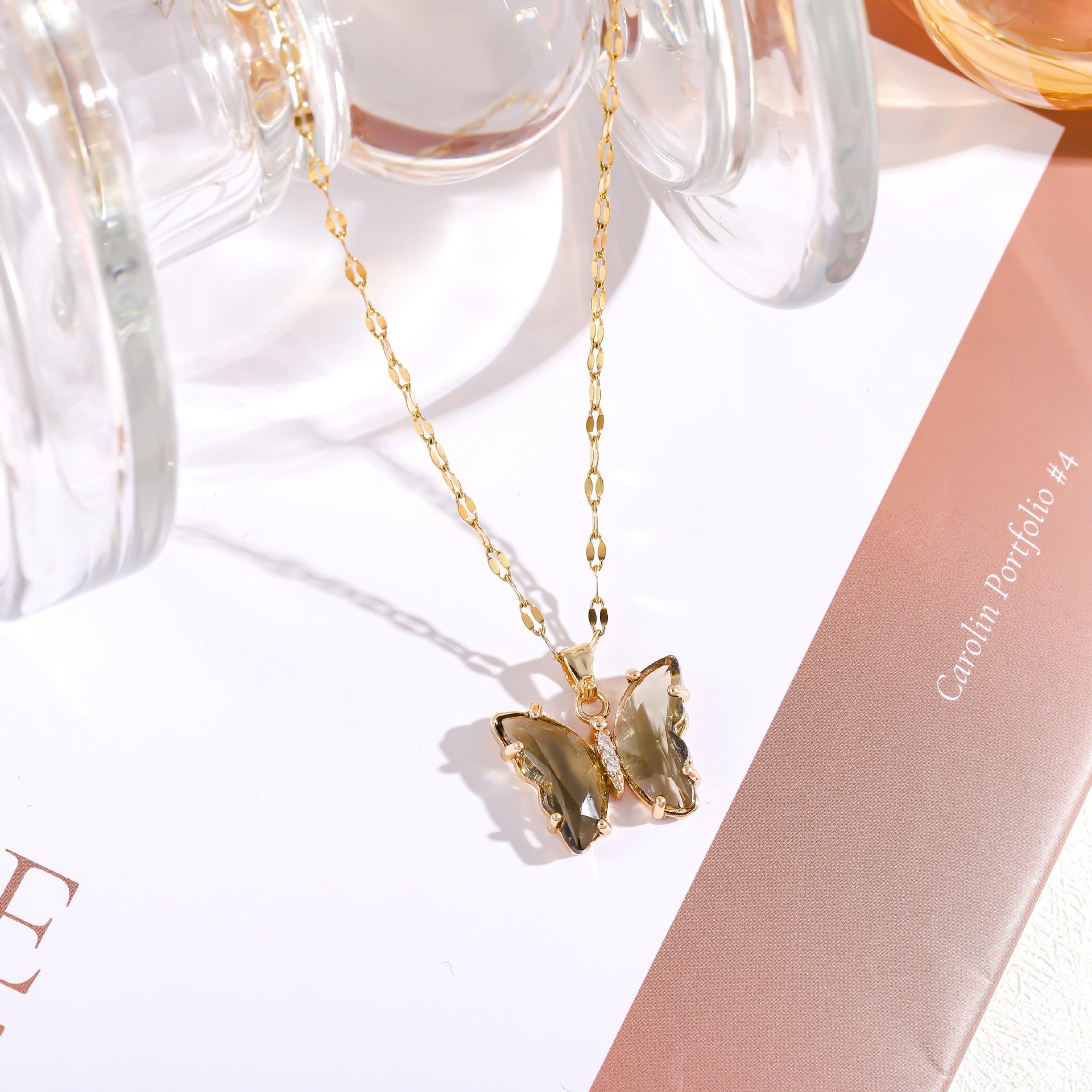 Wholesale Micropaved Zirconia Gradient Colorful Butterfly Necklace